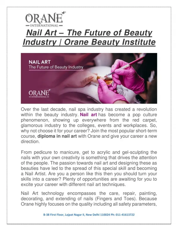 Nail Art – The Future of Beauty Industry | Orane Beauty Institute
