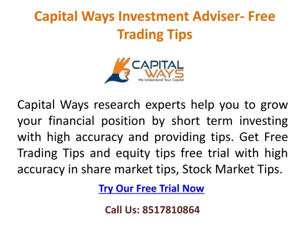 Capitalways Investment Adviser- Free Trading Tips | Free Equity Tips