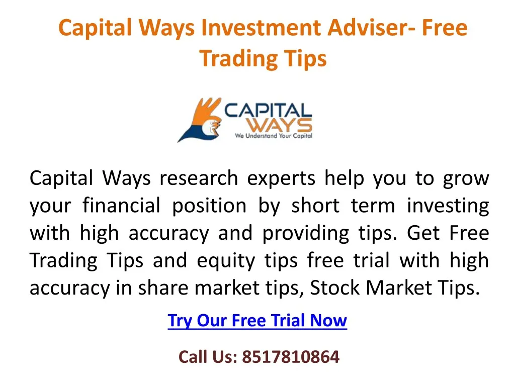capital ways investment adviser free trading tips