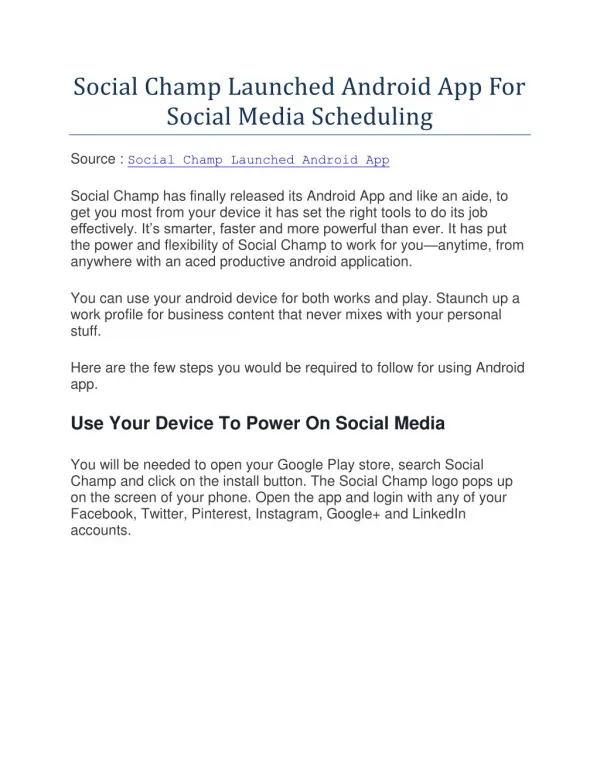 Social Champ Launched Android App For Social Media Scheduling
