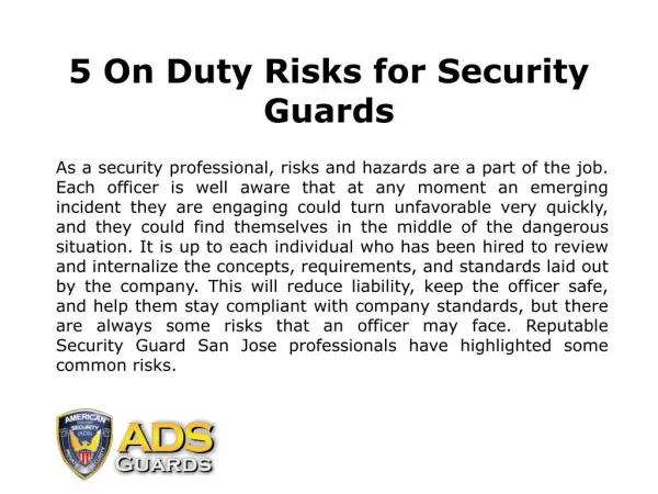 5 Risks a Security Guard can Face While Being on Duty