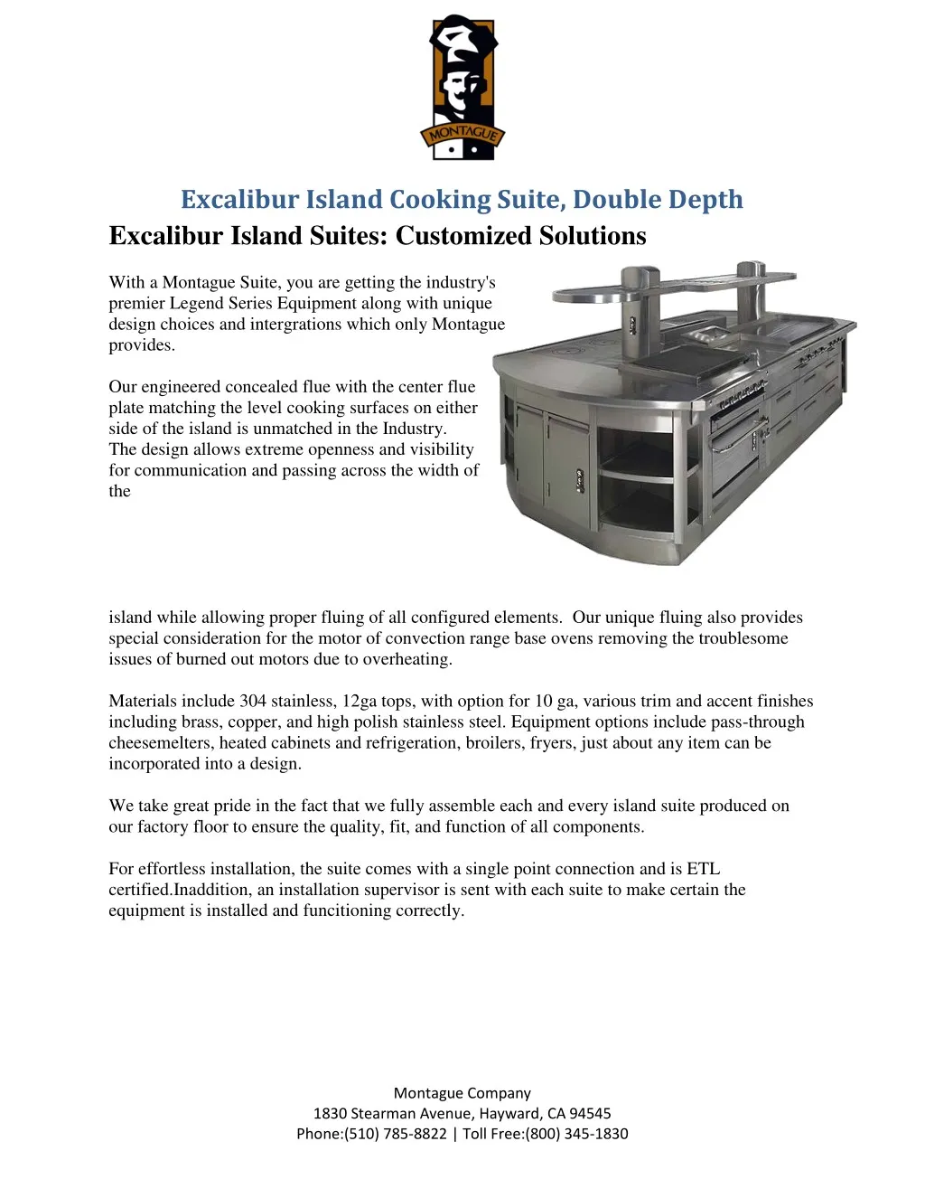 excalibur island cooking suite double depth