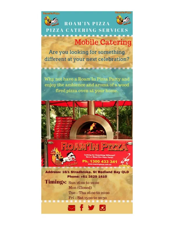 Mobile Pizza Catering and Pizza Hire- Roam’In Pizza