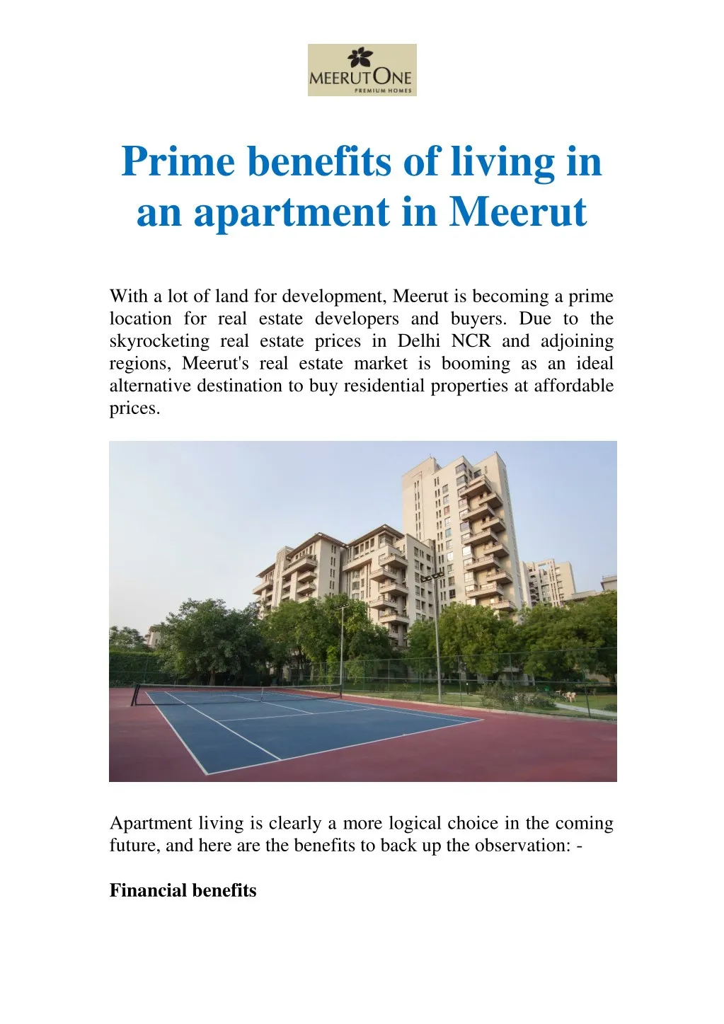 prime benefits of living in an apartment in meerut