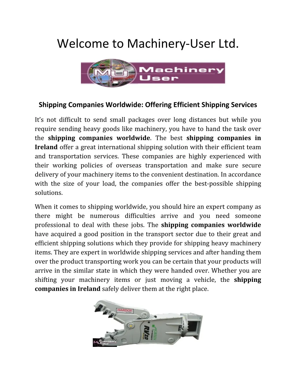 welcome to machinery user ltd