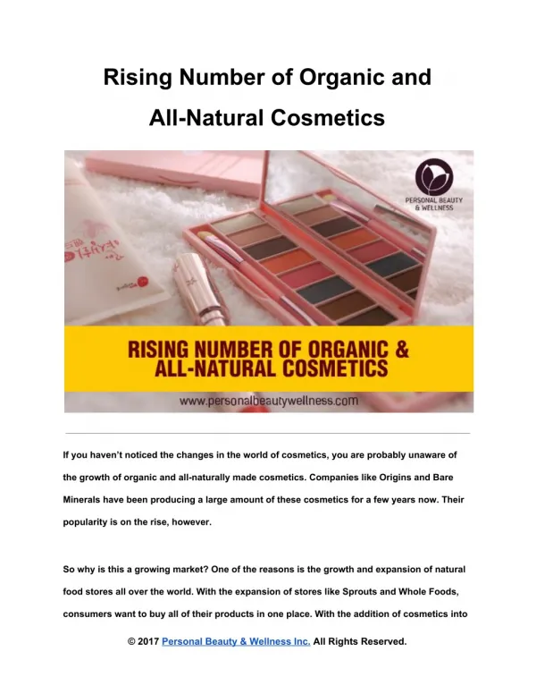 Rising Number of Organic and All-Natural Cosmetics