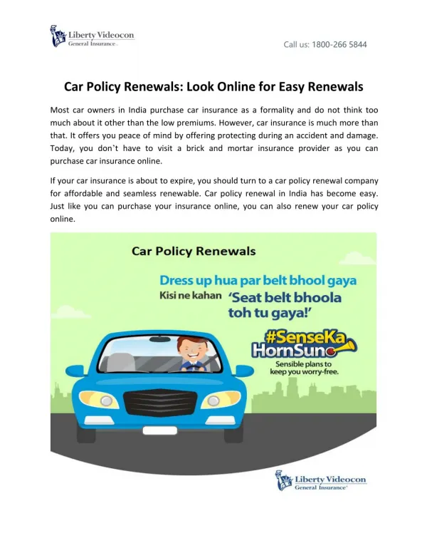 Car Policy Renewals: Look Online for Easy Renewals