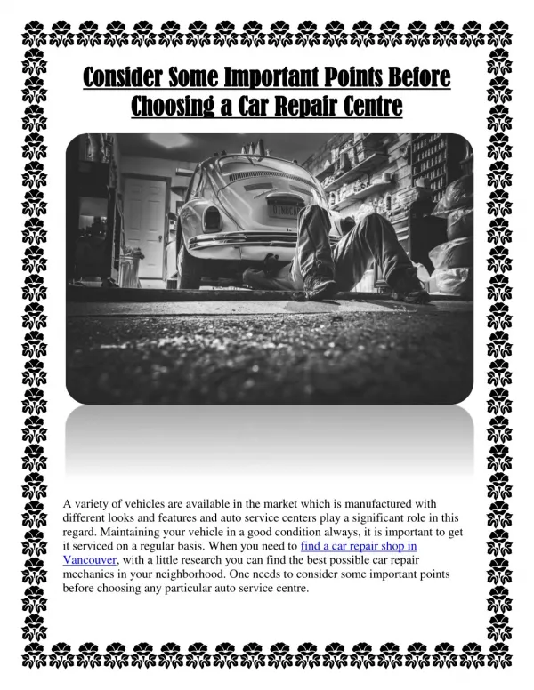 Consider Some Important Points Before Choosing an Car Repair Centre