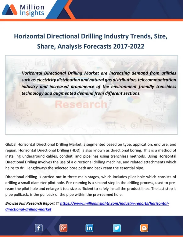 Horizontal Directional Drilling Market Size to 2022 Analysis by Applications, Types