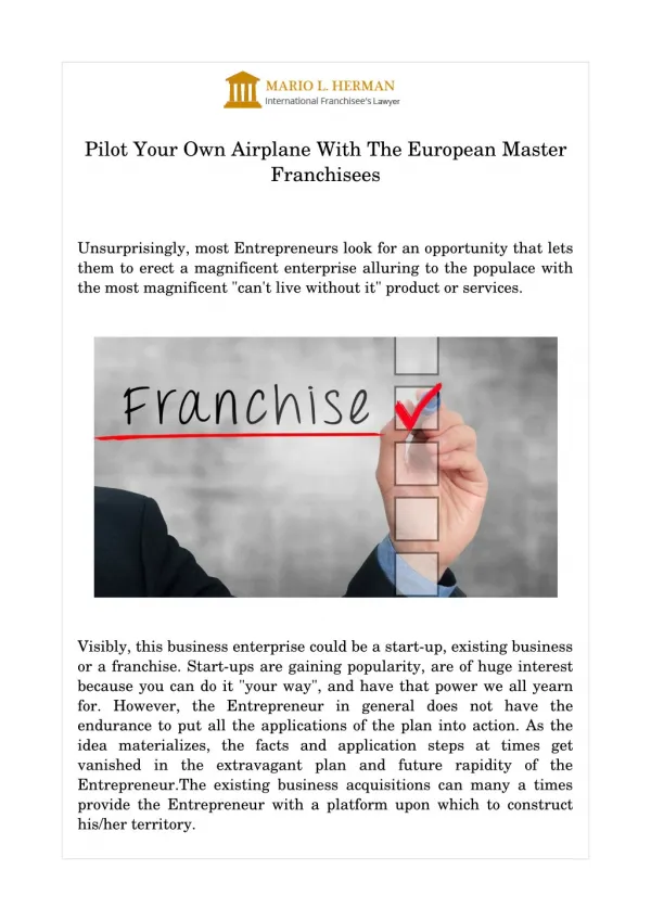 Pilot Your Own Airplane With The European Master Franchisees