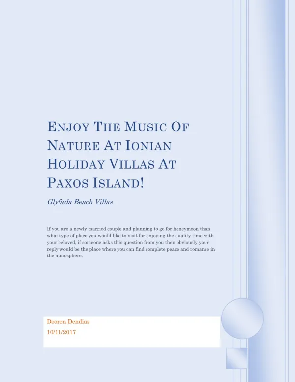 ENJOY THE MUSIC OF NATURE AT IONIAN HOLIDAY VILLAS AT PAXOS ISLAND!