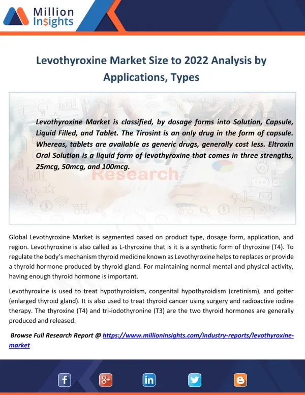 Levothyroxine Industry Analysis of Sales, Revenue, Share, Margin to 2022