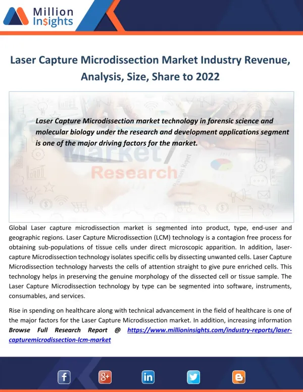 Laser Capture Microdissection Industry Analysis, Size, Growth,Share Forecast to 2022