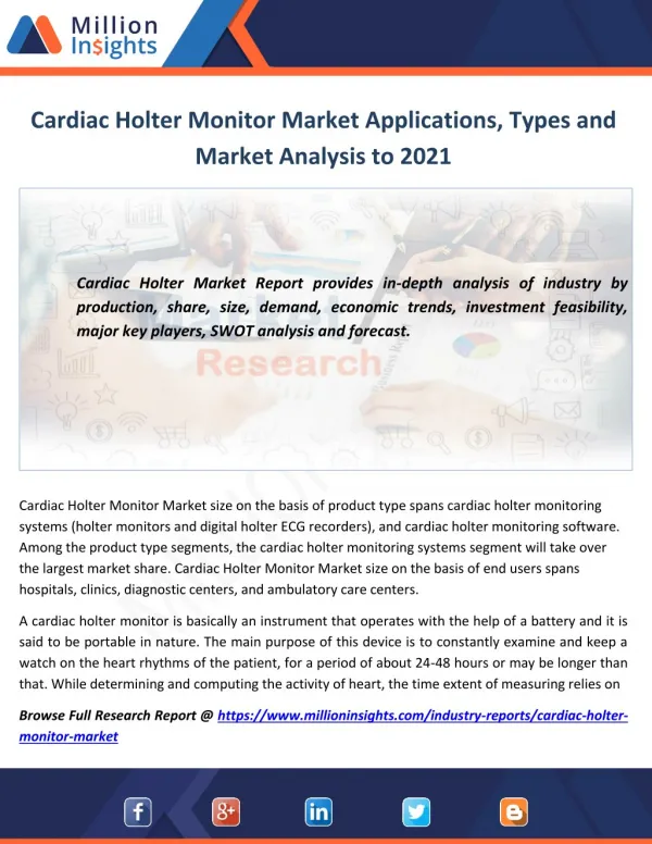 Cardiac Holter Monitor Market to 2021 Industry Size, Share, Revenue Analysis