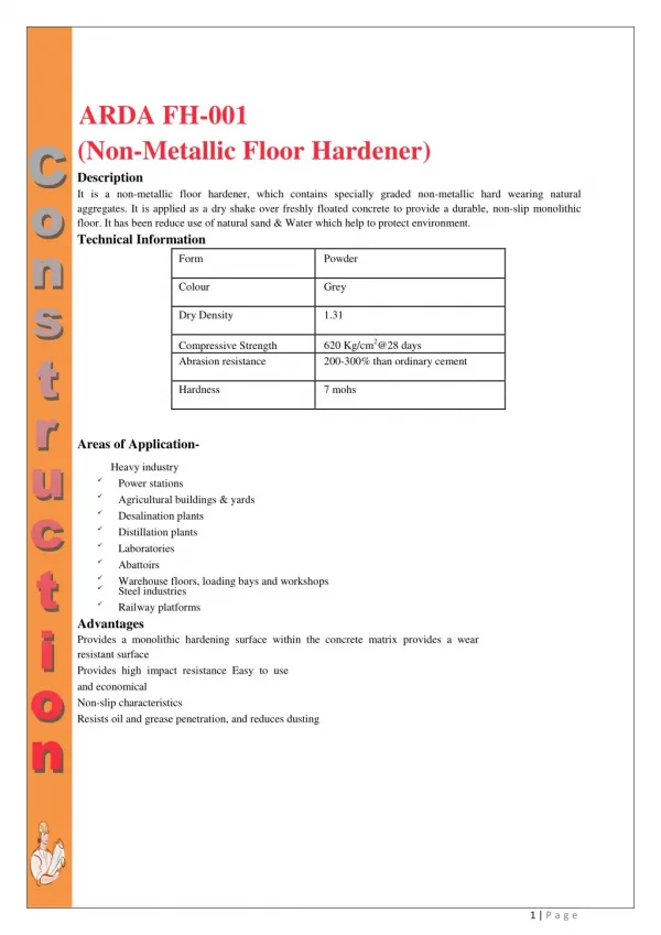 Floor Hardener | Non Metallic Floor Hardener - Arda India