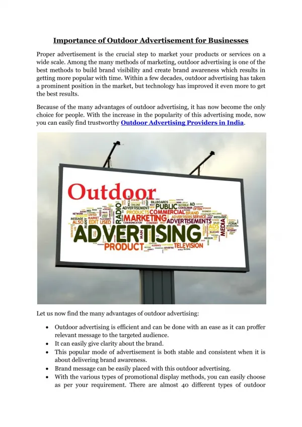 Importance of Outdoor Advertisement for Businesses