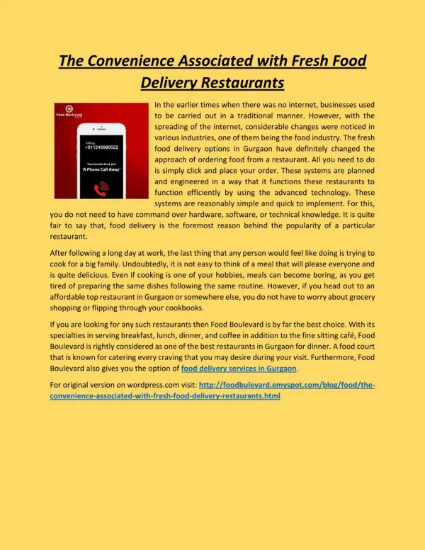 The Convenience Associated with Fresh Food Delivery Restaurants