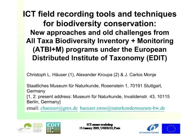 ICT field recording tools and techniques for biodiversity conservation: New approaches and old challenges from All Tax