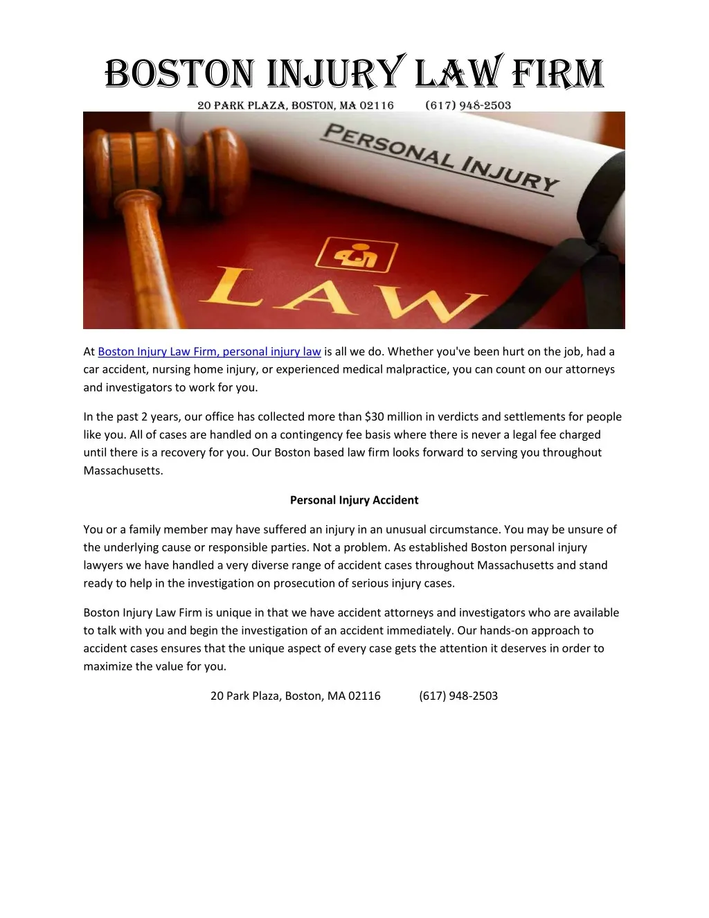 boston injury law firm 20 park plaza boston