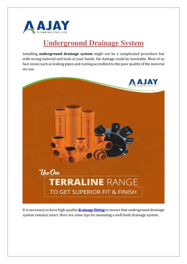 Underground Drainage Systems | Ajaypipes.com
