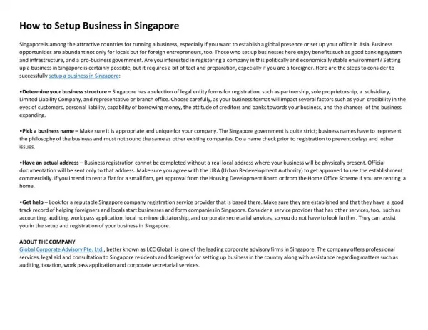 How to Setup Business in Singapore