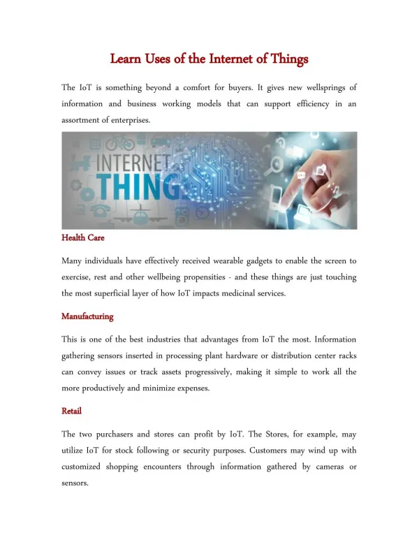 Learn Uses of the Internet of Things