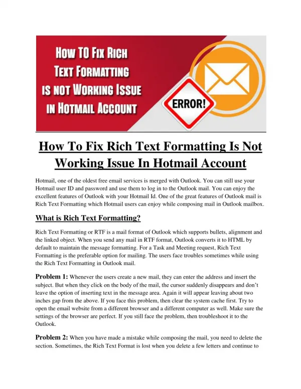 How To Fix Rich Text Formatting Is Not Working Issue In Hotmail Account