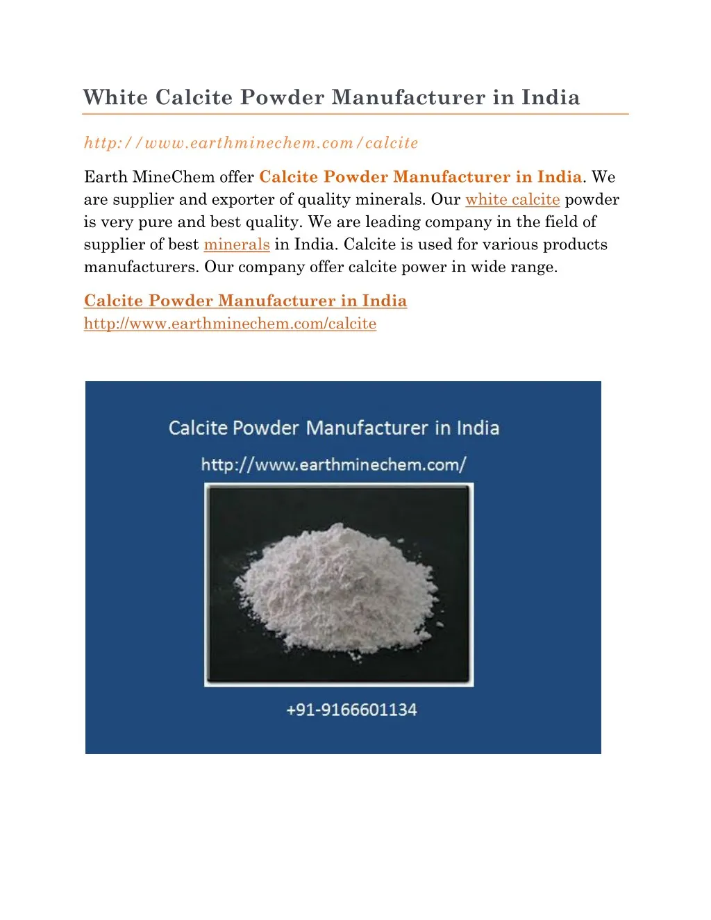 white calcite powder manufacturer in india
