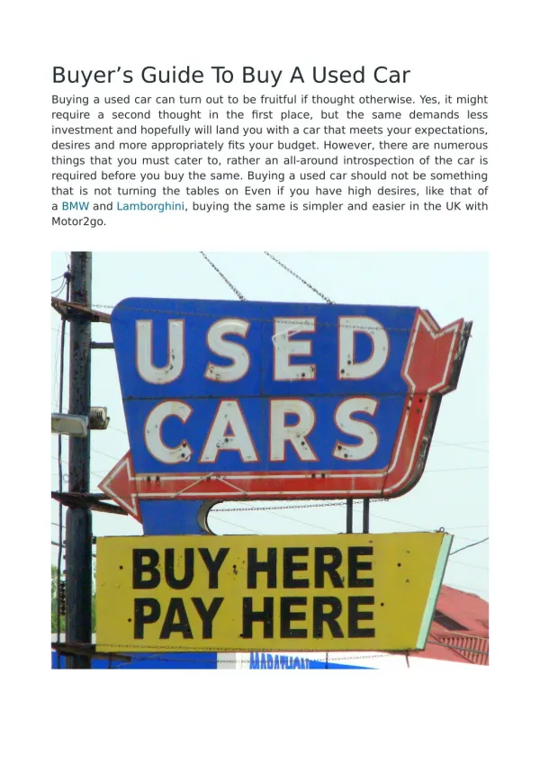 Buyer’s Guide To Buy A Used Car