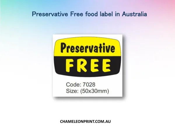 Preservative Free food label in Australia - Chameleon Print