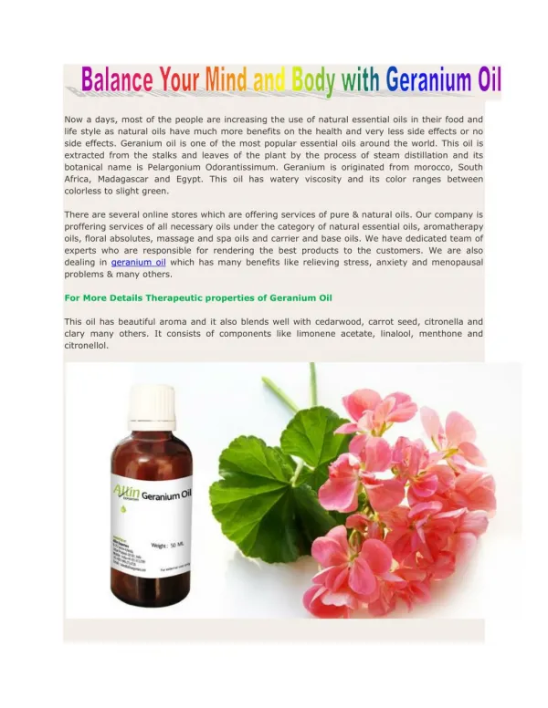 Balance Your Mind and Body with Geranium Oil