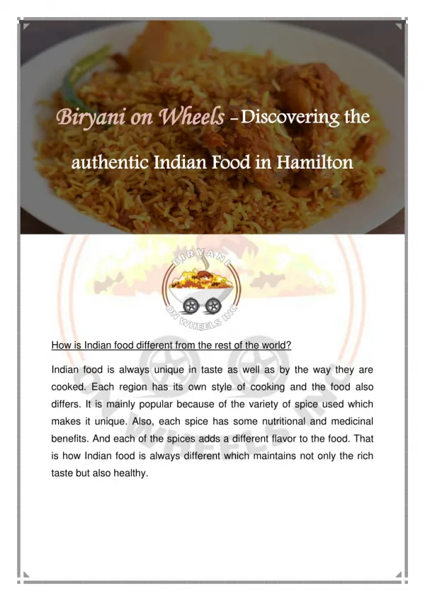 Indian Food Hamilton Ontario