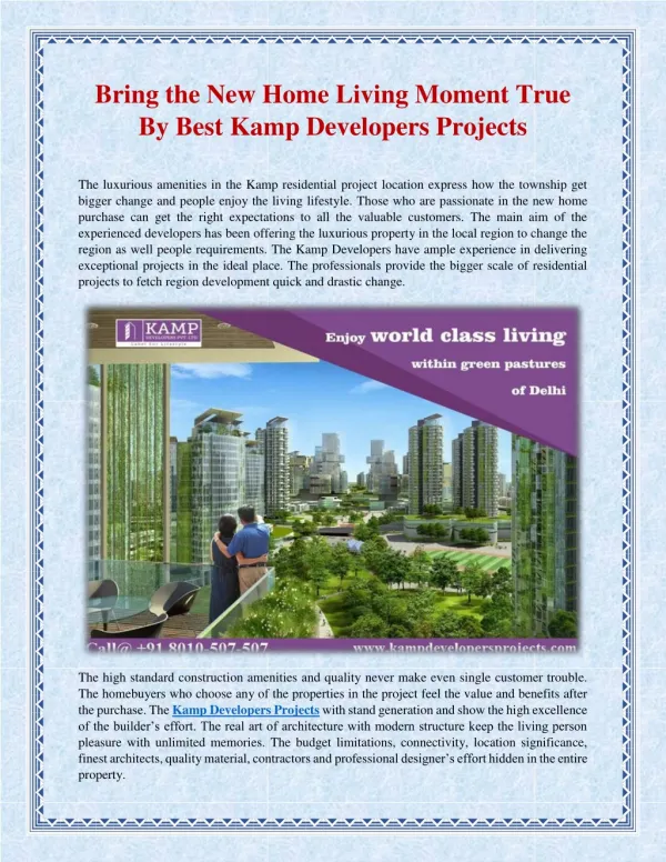 Bring the New Home Living Moment True By Best Kamp Developers Projects