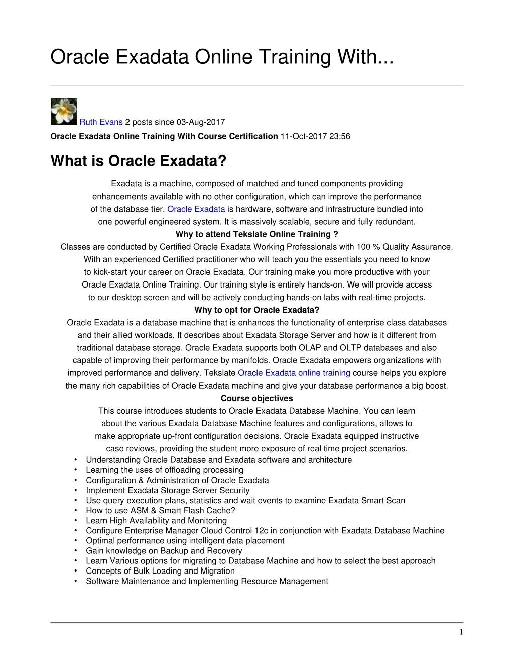 oracle exadata online training with