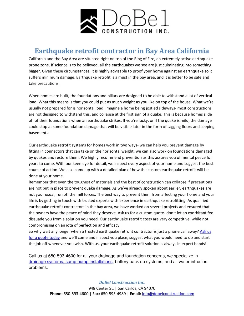 earthquake retrofit contractor in bay area