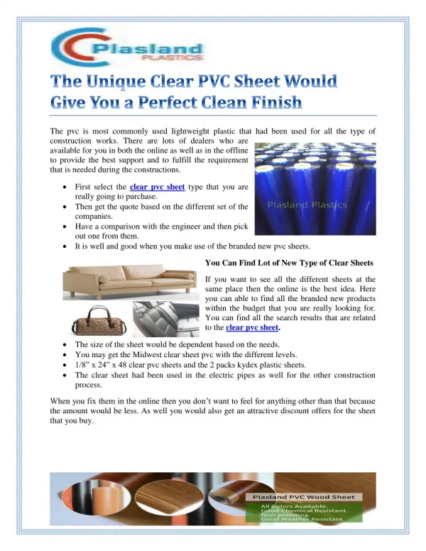 The Unique Clear PVC Sheet Would Give You a Perfect Clean Finish