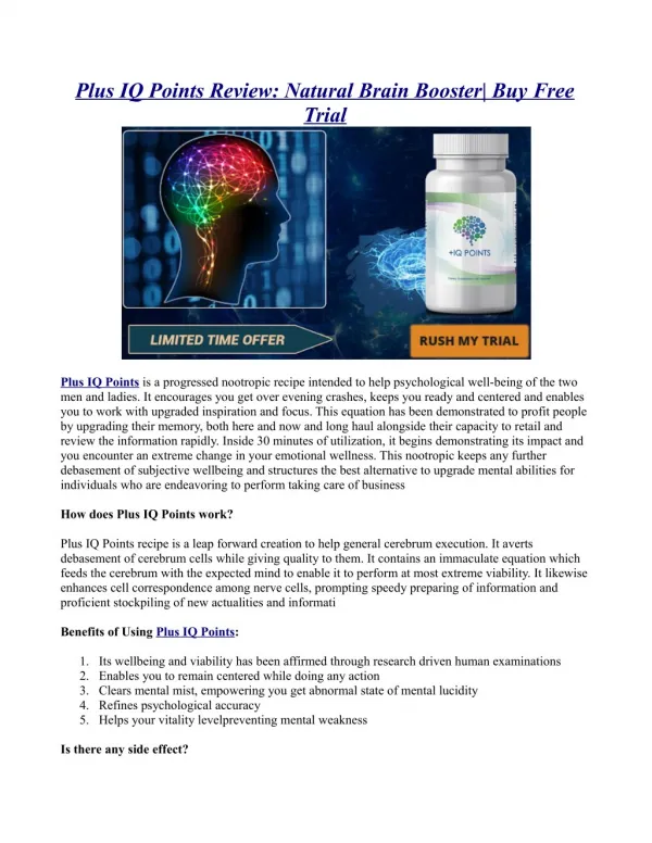 Plus IQ Points Review: Natural Brain Booster| Buy Free Trial