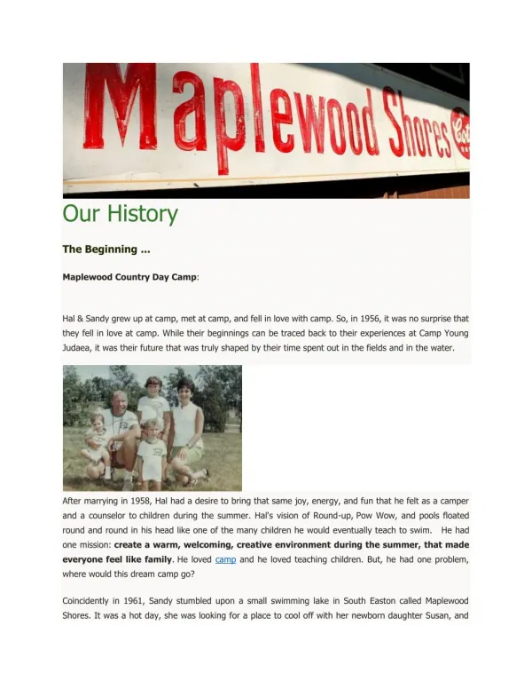 Maplewood Country Day Camp - History