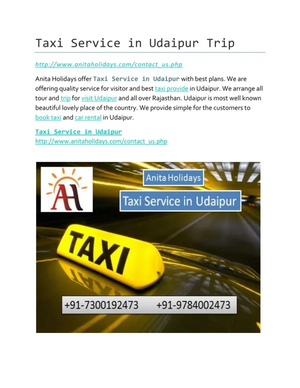 Taxi Service in Udaipur Trip