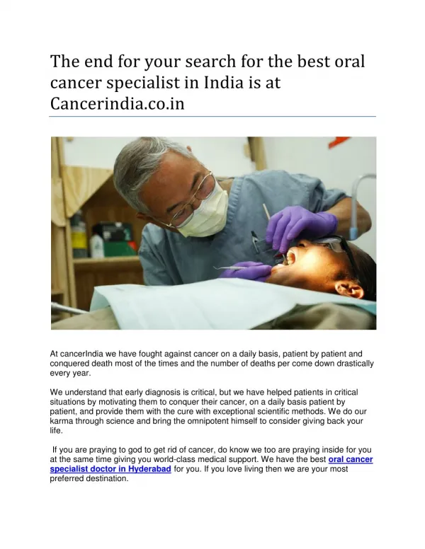Lung and Oral Cancer Specialist Doctor in Hyderabad