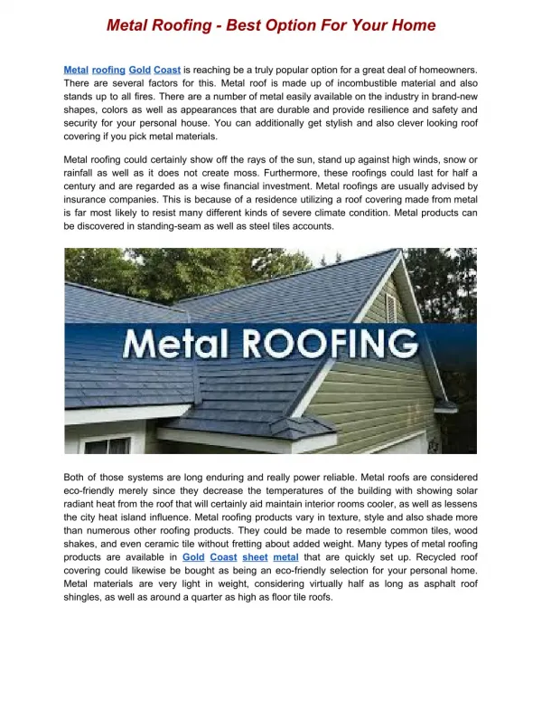 Metal Roofing - Best Option For Your Home
