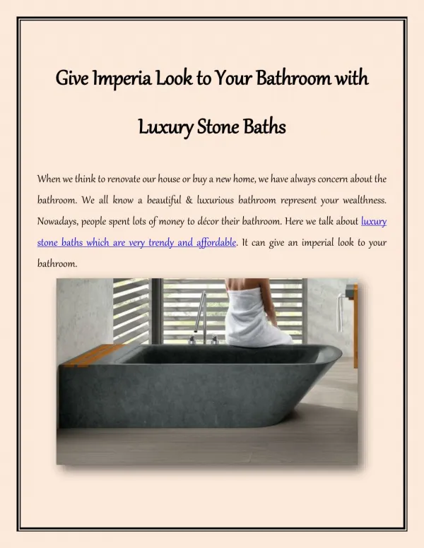 Give Imperia Look to Your Bathroom with Luxury Stone Baths