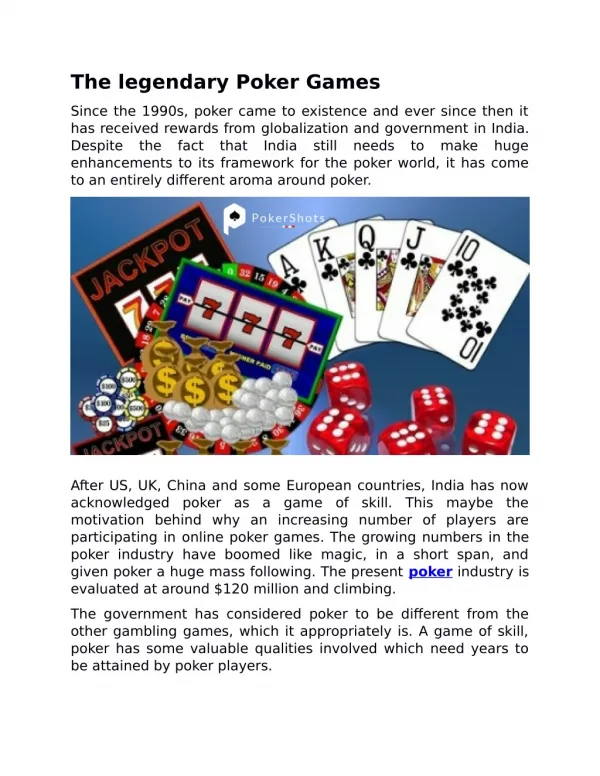The legendary Poker Games