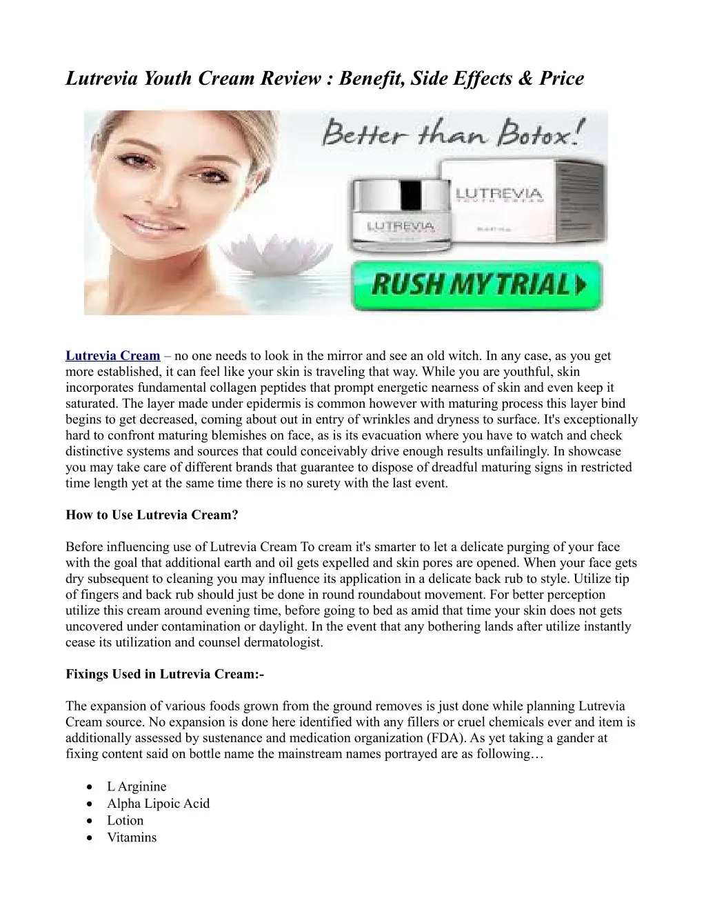 lutrevia youth cream review benefit side effects