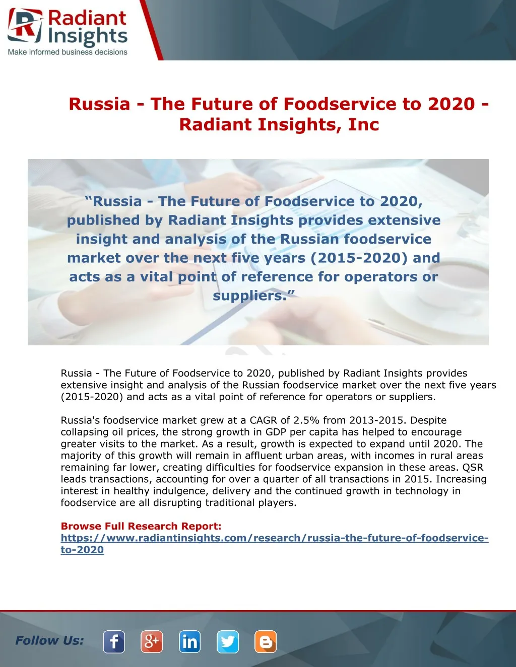 russia the future of foodservice to 2020 radiant