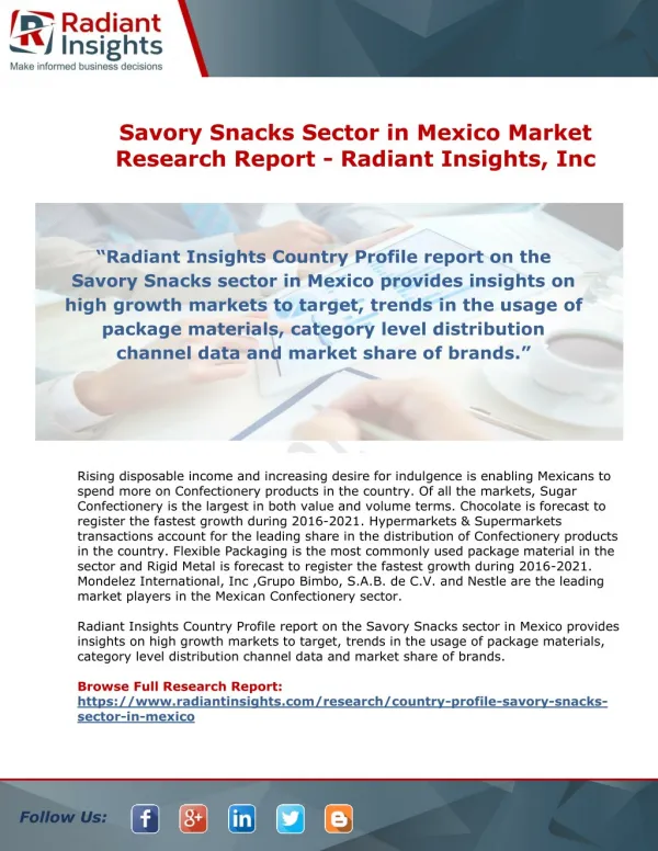 Savory Snacks Sector in Mexico Market Trend, Share, Growth and Forecast | Radiant Insights