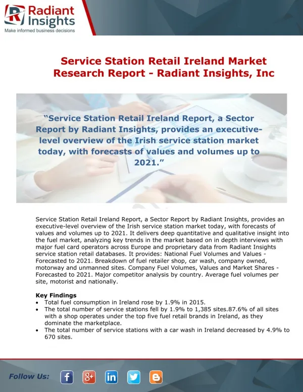 Service Station Retail Ireland Market Trend, Share, Growth and Forecast | Radiant Insights