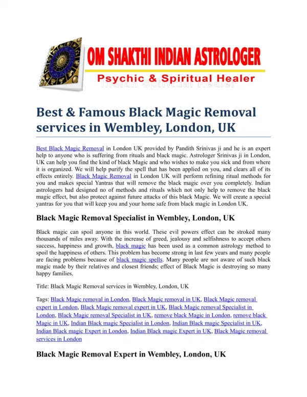 Black Magic Removal services in Wembley, London, UK