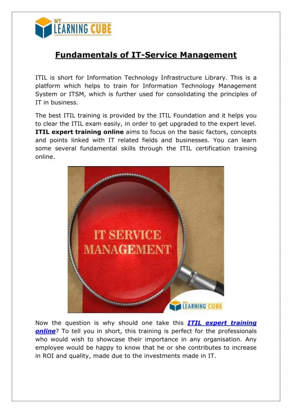 Fundamentals of IT-Service Management [MyLearningCube]