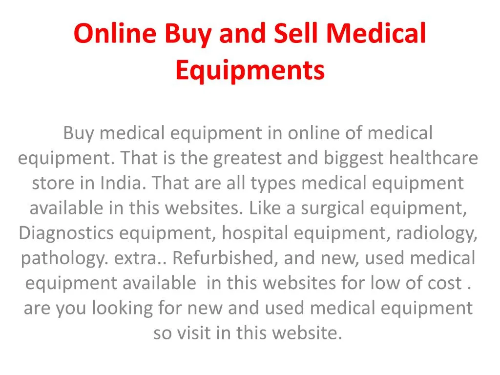 online buy and sell m edical e quipments